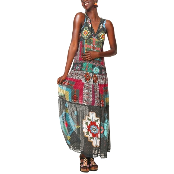 Desigual Dresses & Skirts - Desigual Multicolor Patchwork Maxi Dress - Green, Red, Teal, Yellow